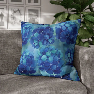 Blue Hydrangea Square Pillowcase Poly Canvas - Dipaliz - Chair & Sofa Cushion Covers