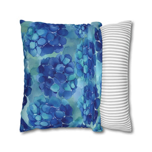 Blue Hydrangea Square Pillowcase Poly Canvas - Dipaliz - Chair & Sofa Cushion Covers