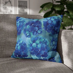 Blue Hydrangea Square Pillowcase Poly Canvas - Dipaliz - Chair & Sofa Cushion Covers