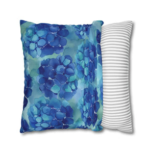 Blue Hydrangea Square Pillowcase Poly Canvas - Dipaliz - Chair & Sofa Cushion Covers