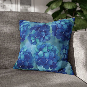 Blue Hydrangea Square Pillowcase Poly Canvas - Dipaliz - Chair & Sofa Cushion Covers