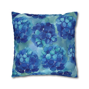 Blue Hydrangea Square Pillowcase Poly Canvas - Dipaliz - Chair & Sofa Cushion Covers