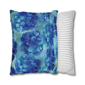 Blue Hydrangea Square Pillowcase Poly Canvas - Dipaliz - Chair & Sofa Cushion Covers