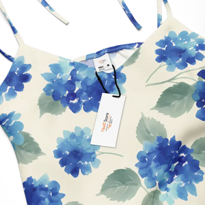 Blue Hydrangea Midi Dress Built-in Bra Flirty Style - Dipaliz - Dresses