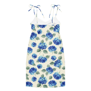 Blue Hydrangea Midi Dress Built-in Bra Flirty Style - Dipaliz - Dresses