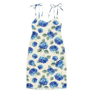Blue Hydrangea Midi Dress Built-in Bra Flirty Style - Dipaliz - Dresses