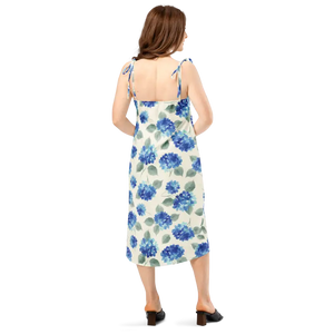 Blue Hydrangea Midi Dress Built-in Bra Flirty Style - Dipaliz - Dresses