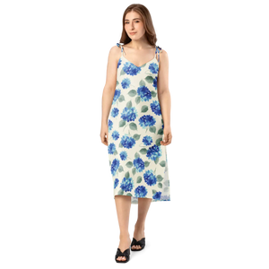 Blue Hydrangea Midi – Built-in Bra Cotton - Dipaliz - Dresses - Xs