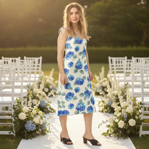 Blue Hydrangea Midi – Built-in Bra Cotton - Dipaliz - Dresses - Xs