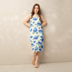 Blue Hydrangea Midi – Built-in Bra Cotton - Dipaliz - Dresses - Xs