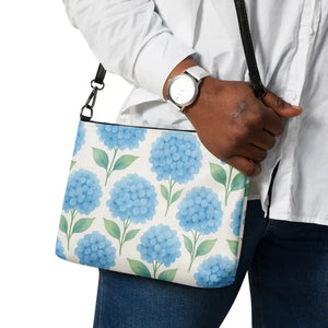 Blue Hydrangeas Crossbody Faux Leather Chic Bag - Dipaliz - Cross Body Bags
