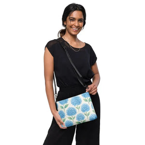 Blue Hydrangeas Crossbody Faux Leather Chic Bag - Dipaliz - Cross Body Bags