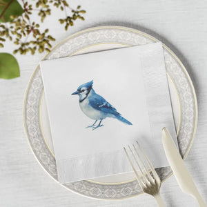 Premium Blue Jay Party Napkins Elegant White Coined Edges Dipaliz - Paper