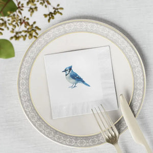 Premium Blue Jay Party Napkins Elegant White Coined Edges Dipaliz - Paper