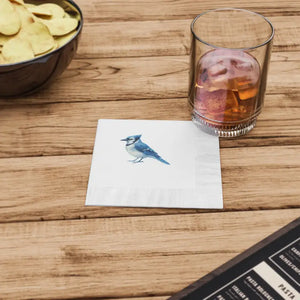 Premium Blue Jay Party Napkins Elegant White Coined Edges Dipaliz - Paper