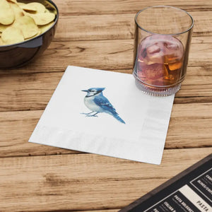Premium Blue Jay Party Napkins Elegant White Coined Edges Dipaliz - Paper