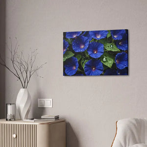 Canvas - Blue Morning Glory Art - Rainy Bloom Print - Dipaliz