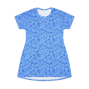 Blue Mosaic All Over Print t Shirt Dress Casual Summer Beachwear Dipaliz - Dresses