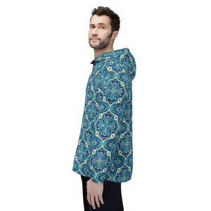 Blue Mosaic Pattern Windbreaker Jacket - Windbreakers
