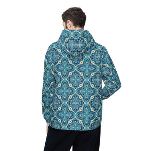 Blue Mosaic Pattern Windbreaker Jacket - Windbreakers