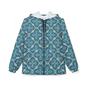 Blue Mosaic Pattern Windbreaker Jacket - Windbreakers