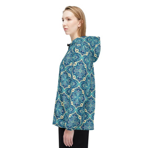 Blue Mosaic Pattern Windbreaker Jacket - Windbreakers