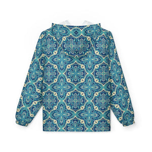 Blue Mosaic Pattern Windbreaker Jacket - Windbreakers