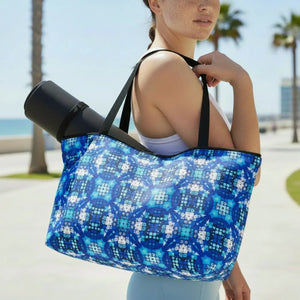 Blue Mosaic Weekender Tote Bag, Geometric Beach/travel Carryall - Bags