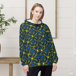 Outerwear - Neon Kaleidoscope Windbreaker - Electric Blue Geometric - Dipaliz Xs