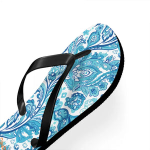 Blue Paisley Beach Flip Flops - Hand Painted Summer Sandals - Dipaliz - Shoes