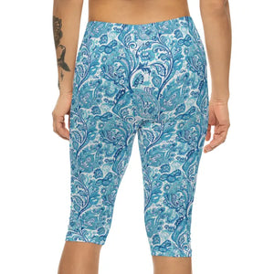 Blue Paisley Capri Leggings - Ocean Waves Activewear - Dipaliz