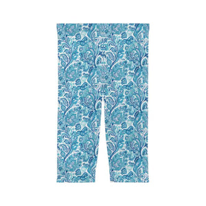 Blue Paisley Capri Leggings - Ocean Waves Activewear - Dipaliz
