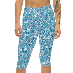Blue Paisley Capri Leggings - Ocean Waves Activewear - Dipaliz
