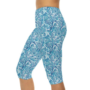 Blue Paisley Capri Leggings - Ocean Waves Activewear - Dipaliz