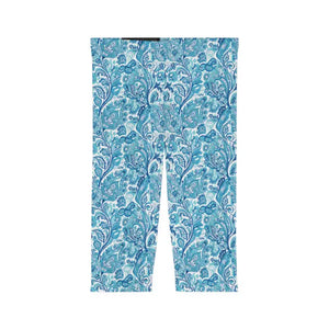 Blue Paisley Capri Leggings - Ocean Waves Activewear - Dipaliz