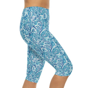 Blue Paisley Capri Leggings - Ocean Waves Activewear - Dipaliz