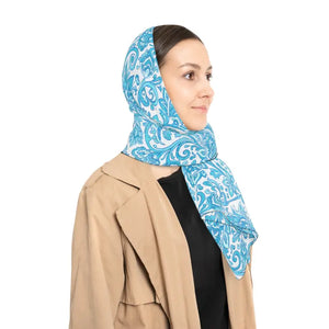 Accessories - Blue Paisley Polyester Scarf - Lightweight Floral Pattern - Dipaliz
