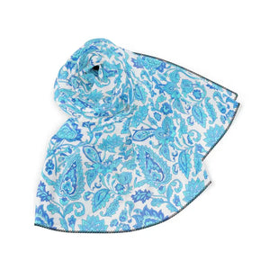 Accessories - Blue Paisley Silk Scarf - Lightweight Floral Print Accessory - Dipaliz