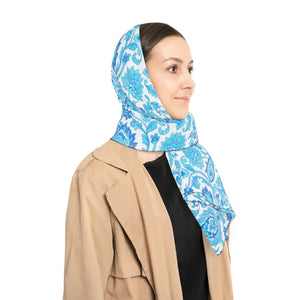 Accessories - Blue Paisley Silk Scarf - Lightweight Floral Print Accessory - Dipaliz
