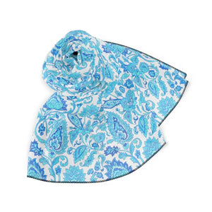 Accessories - Blue Paisley Silk Scarf - Lightweight Floral Print Accessory - Dipaliz Poly Chiffon / 50’’ ×