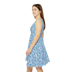 Blue Paisley Skater Dress – Summer Style - Dipaliz - Dresses - Xs