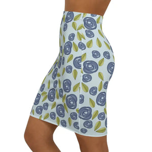 Blue Roses Mini Skirt - Artistic Floral Design - Dipaliz - Skirts