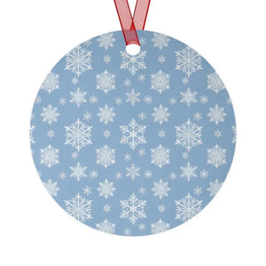 White Aluminum Metal Ornament Double Sided Winter Snow Print - Dipaliz - Round / one Size - Holiday Ornaments