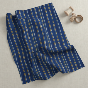 Blue striped fabric flatlay