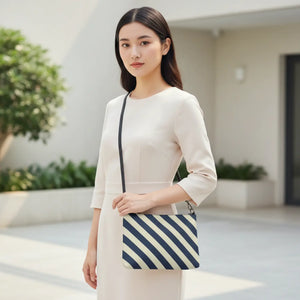 Blue Stripes Crossbody Bag - Soft Gray Hardware - Dipaliz - Cross Body Bags