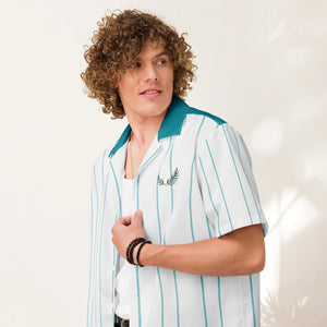 Moisture Wicking Leaf Emblem Shirt - Blue Stripes Unisex - Dipaliz - Shirts - 2xs