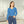 Blue Textured V-neck Long Sleeve, Women’s Casual Top - T-shirts - Xs