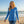 Blue Textured V-neck Long Sleeve, Women’s Casual Top - T-shirts - Xs