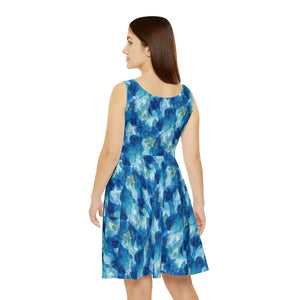 Blue Watercolor Floral Skater Dress – Organic Dipaliz - Dresses - s