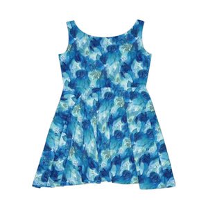 Blue Watercolor Floral Skater Dress – Organic Dipaliz - Dresses - s